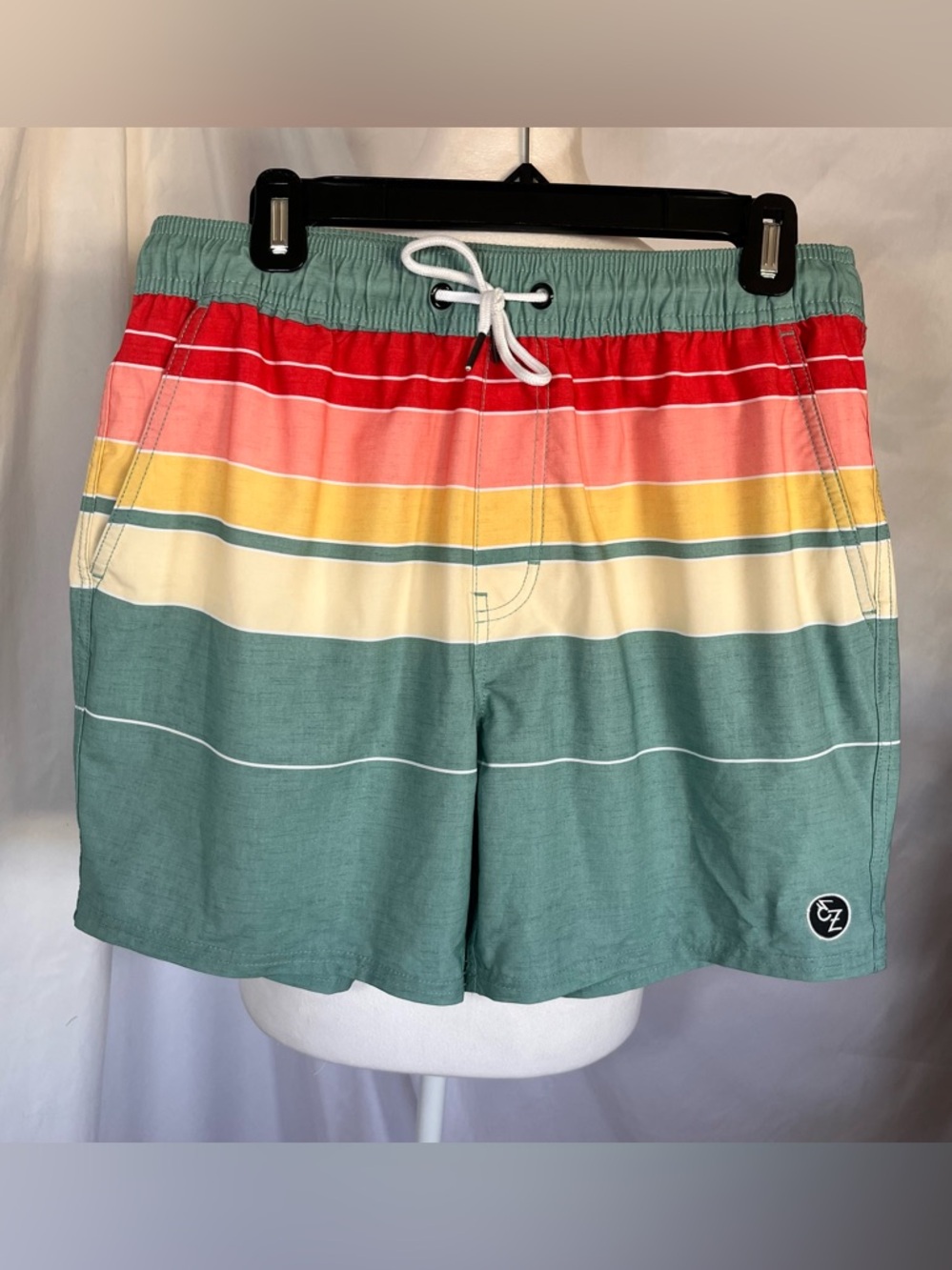 Ezekiel Men's Stripe Board Shorts Mint Green/Multicolor Stripes 34 Beach Pool